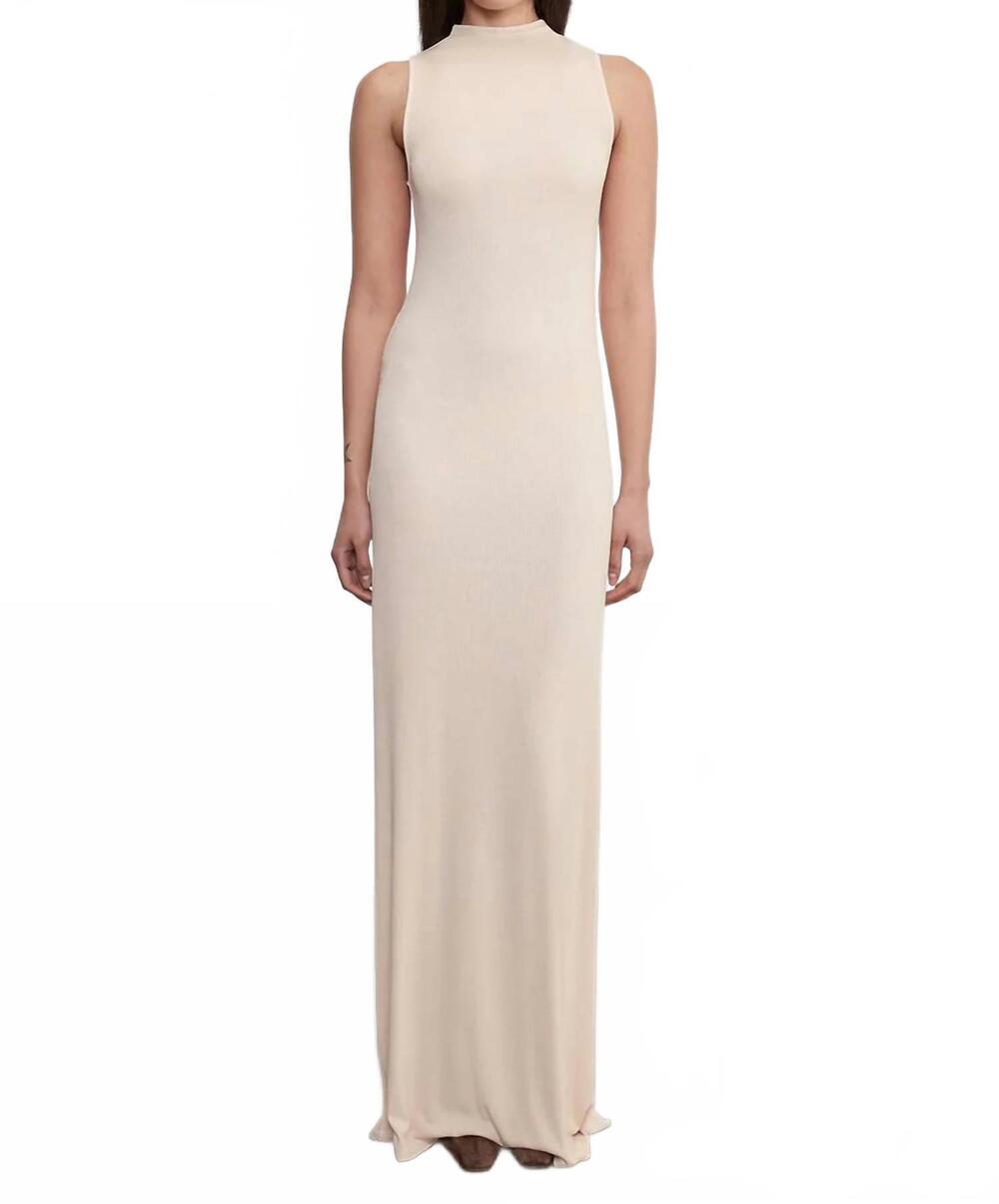 NEW ENZA COSTA silk rib mockneck fluid dress in fawn